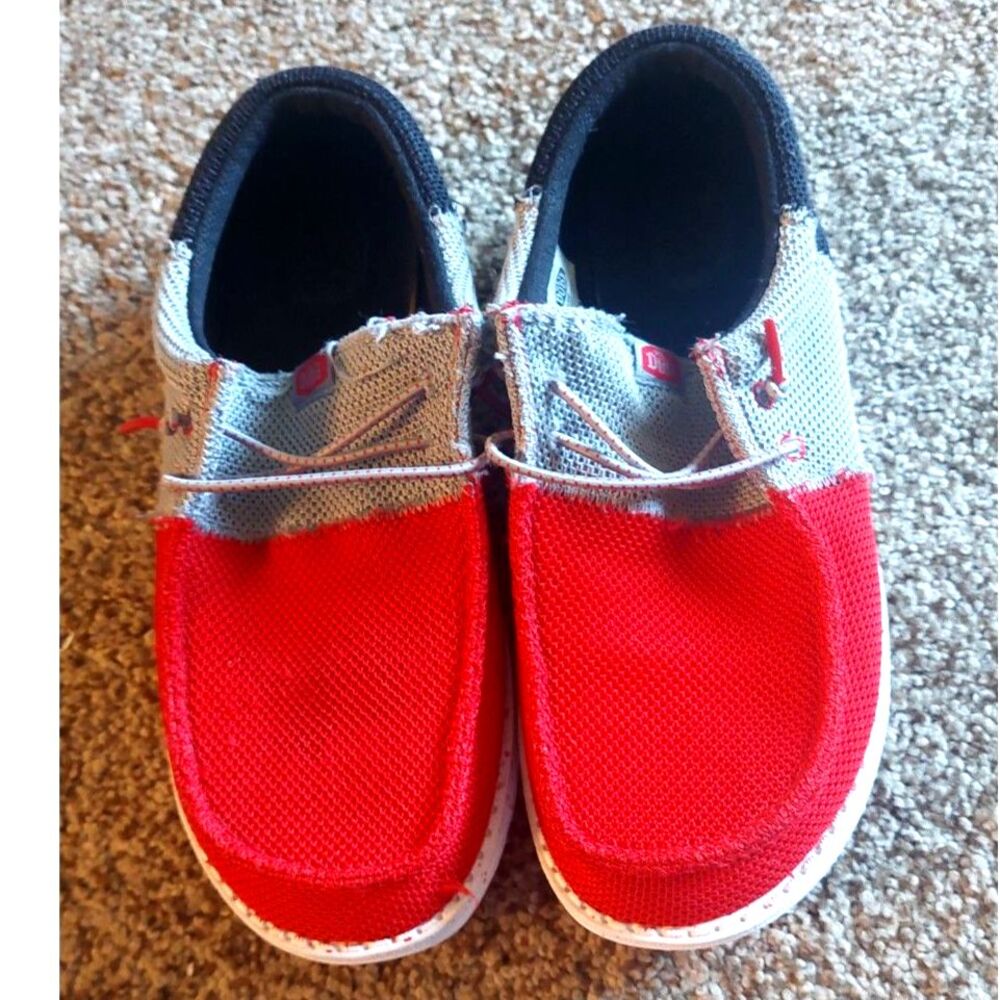 Hey Dude Wally Tri Varsity Mesh Red Gray Black Shoes Boys Junior J7 EU 39